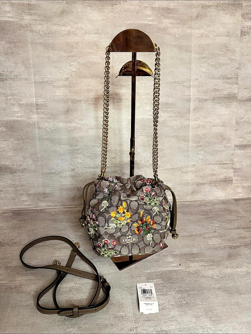 Coach Faye Mini Drawstring Bag In Signature Jacquard With Floral Embroidery NWT